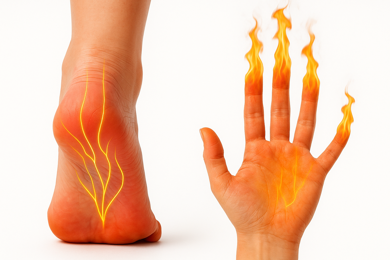 Illustration of burning nerve pain in feet and legs — peripheral neuropathy